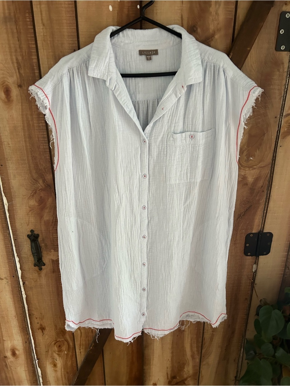 Lilla P Dress Collard Side Pockets
Sleeveless Size XL Mini Raw Hem